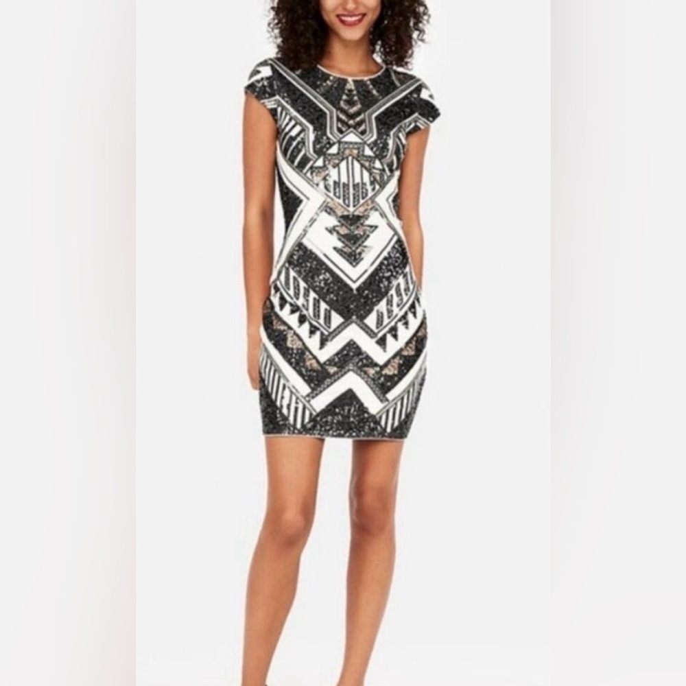 Express Black and White Sequin Mini Dress